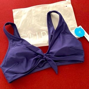 Cupshe tie front bikini top - NEW - navy blue - size L